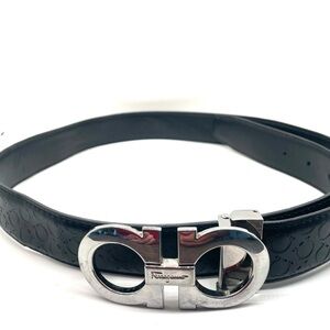 Salvatore Ferragamo Men’s Black Belt with Silver Buckle